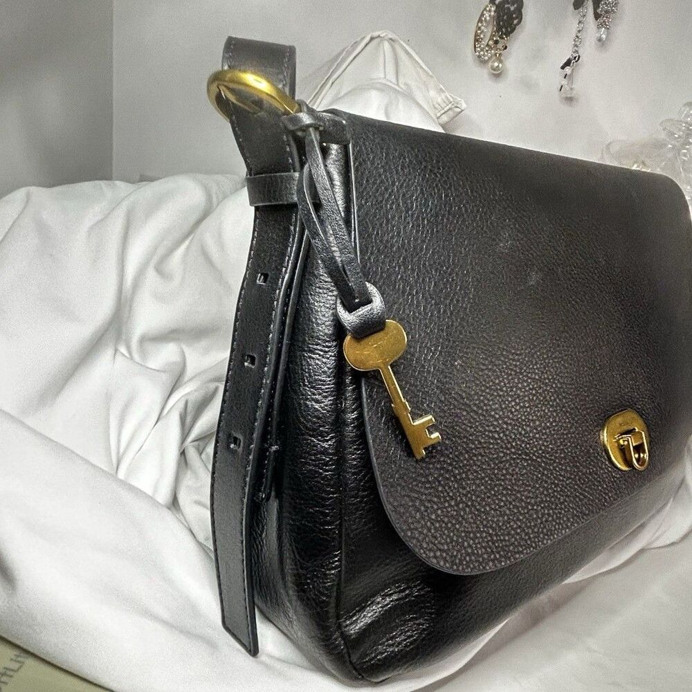 Fossil leather handbag Satchel Crossbody Large Utility Sturdy Unisex Flap Brass - Picture 8 of 12